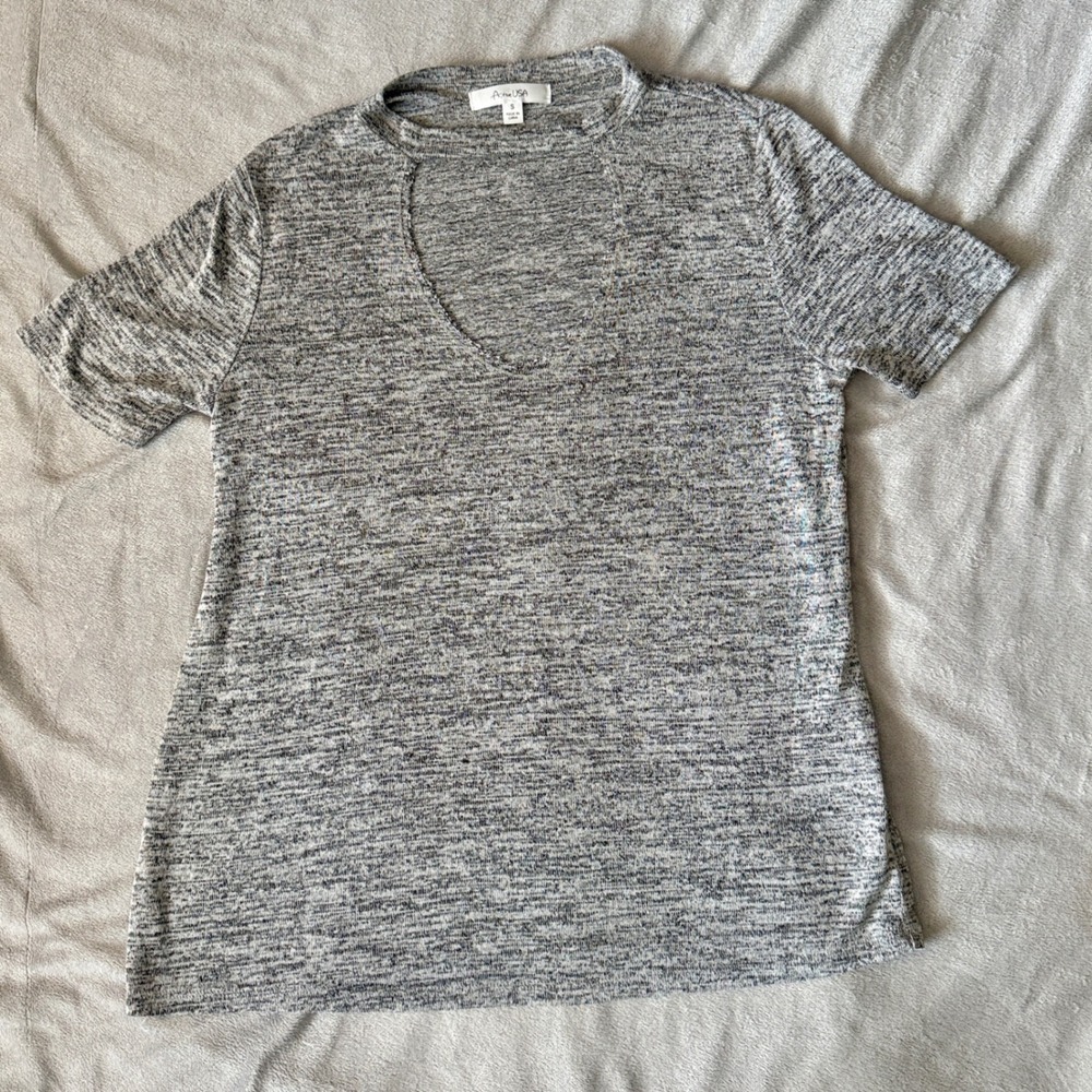 Active USA Cutout Mock Neck Top Women Small Grey Space Dye